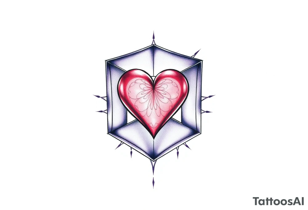 A purple cube with a heart inside tattoo idea