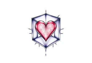 A purple cube with a heart inside tattoo idea