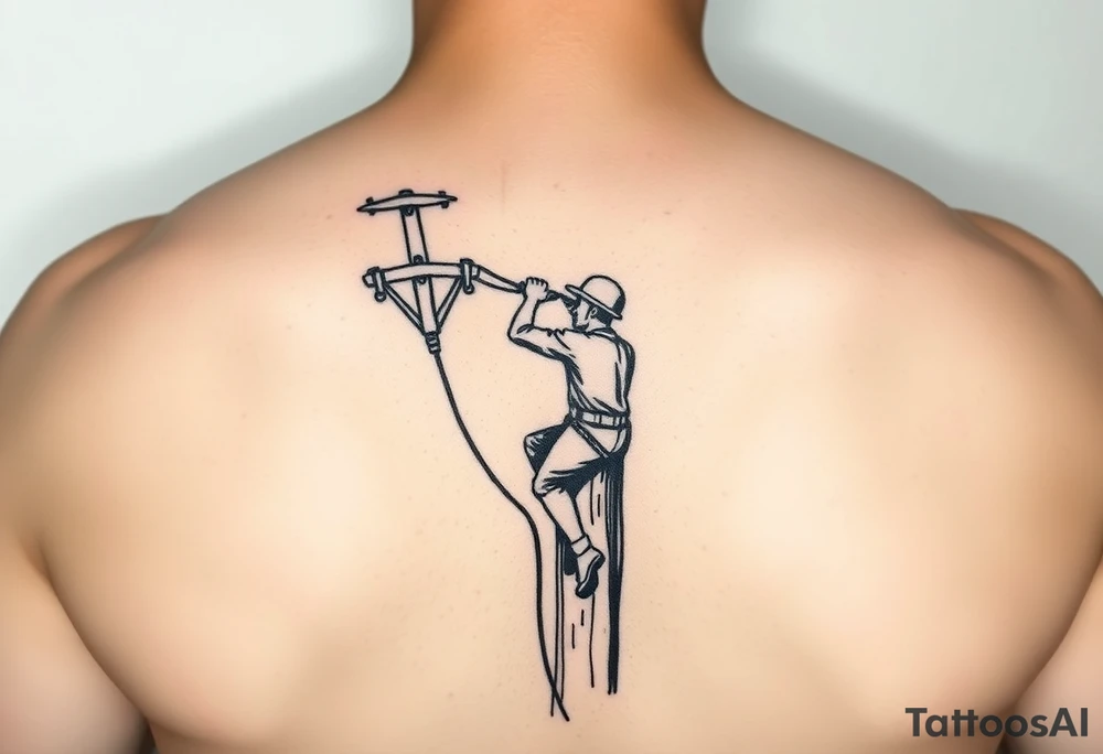 power lineman climbing a wooden 12kv pole tattoo idea