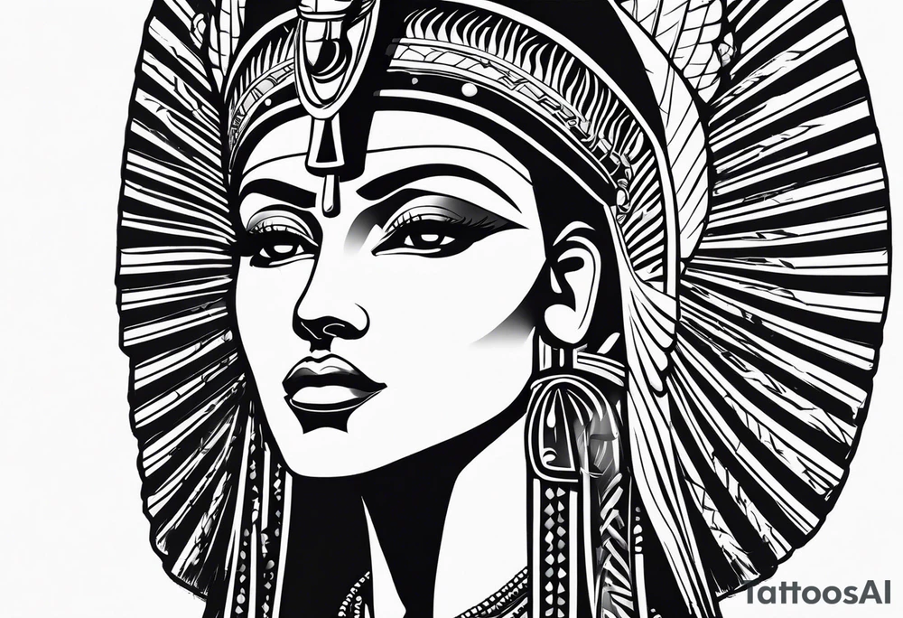 black and white Egyptian goddess Isis tattoo idea