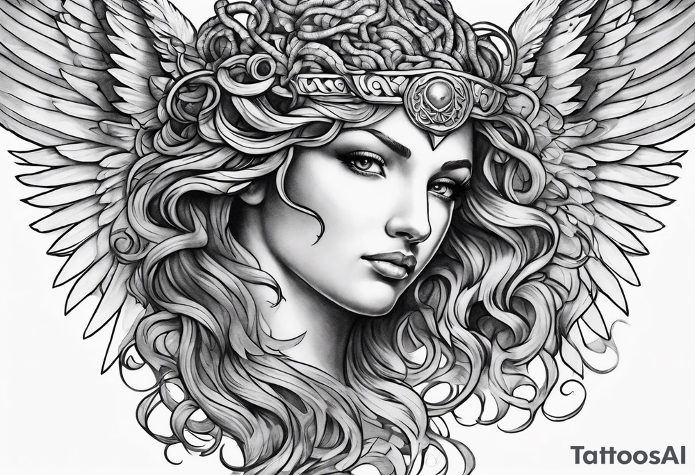 angel wings medusa tattoo idea