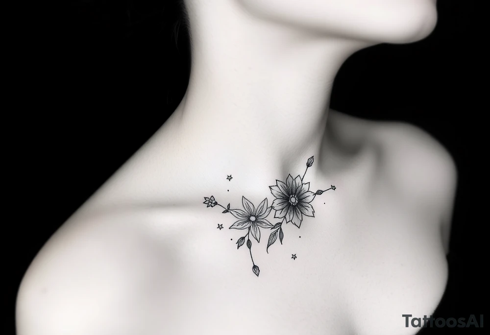 A medium tattoo including the Scorpio constellation , the Virgo constellation as well as the flowers associated with October & September into one thing tattoo idea