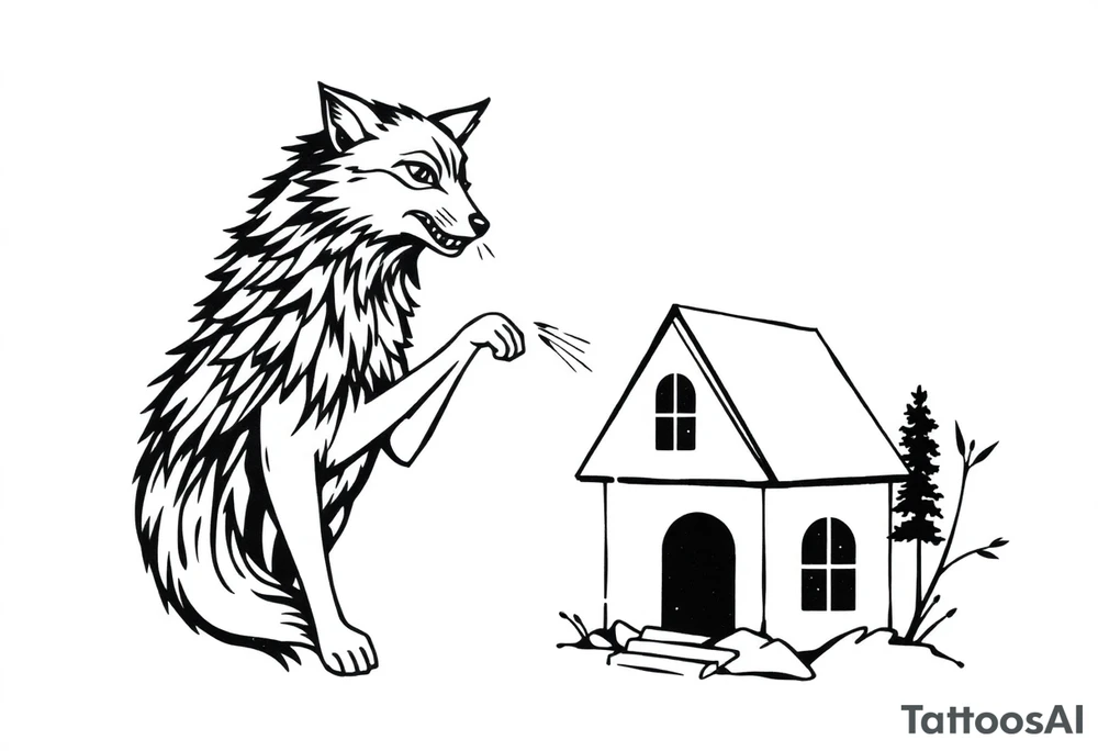 Big bad wolf huffing puffing and blowing a brick house down tattoo idea