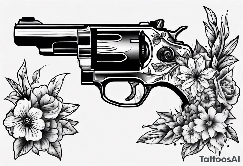 Gun with flowers sketch traditional styles tattoo idea