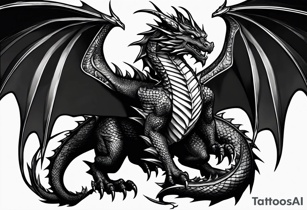 A humanoid Black gem dragon born (dnd 5e). A paladin who is fierce. tattoo idea