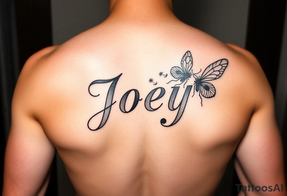 Ornamental tattoo with the name Joey incorporated into the linework, give it some bugs and make it a stencil for my leg tattoo idea