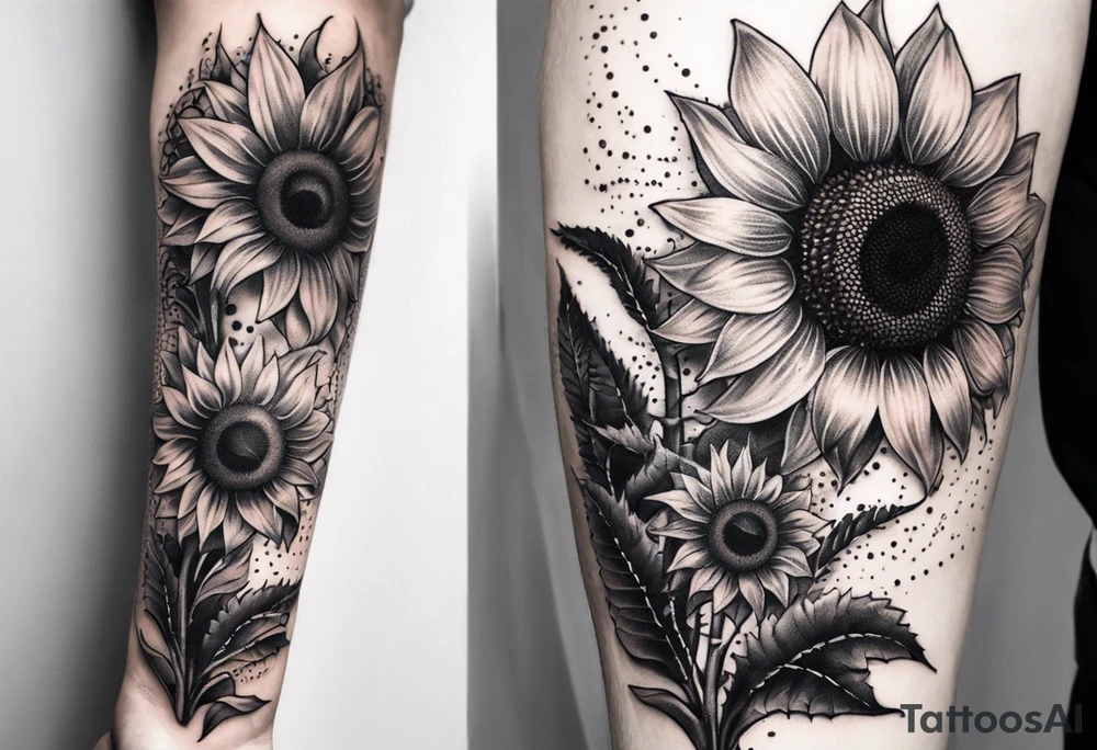 Sunflower, wheat, and barbed wire half sleeve tattoo idea
