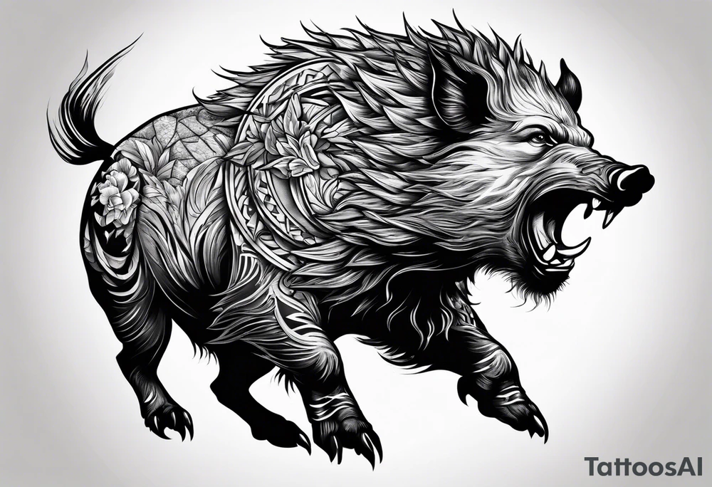 angry boar front tattoo idea