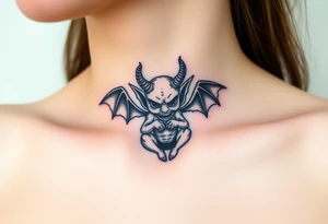 Misfit tiny goblin with wings and twisted horns tattoo idea