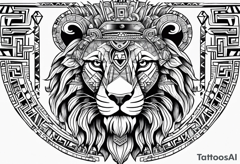 Aztec, lion, key tattoo idea