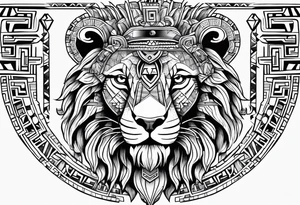 Aztec, lion, key tattoo idea