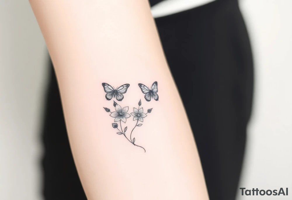 spring violet flowers and butterflies tattoo idea