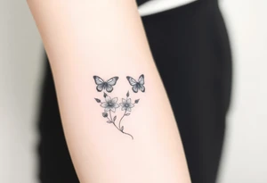 spring violet flowers and butterflies tattoo idea