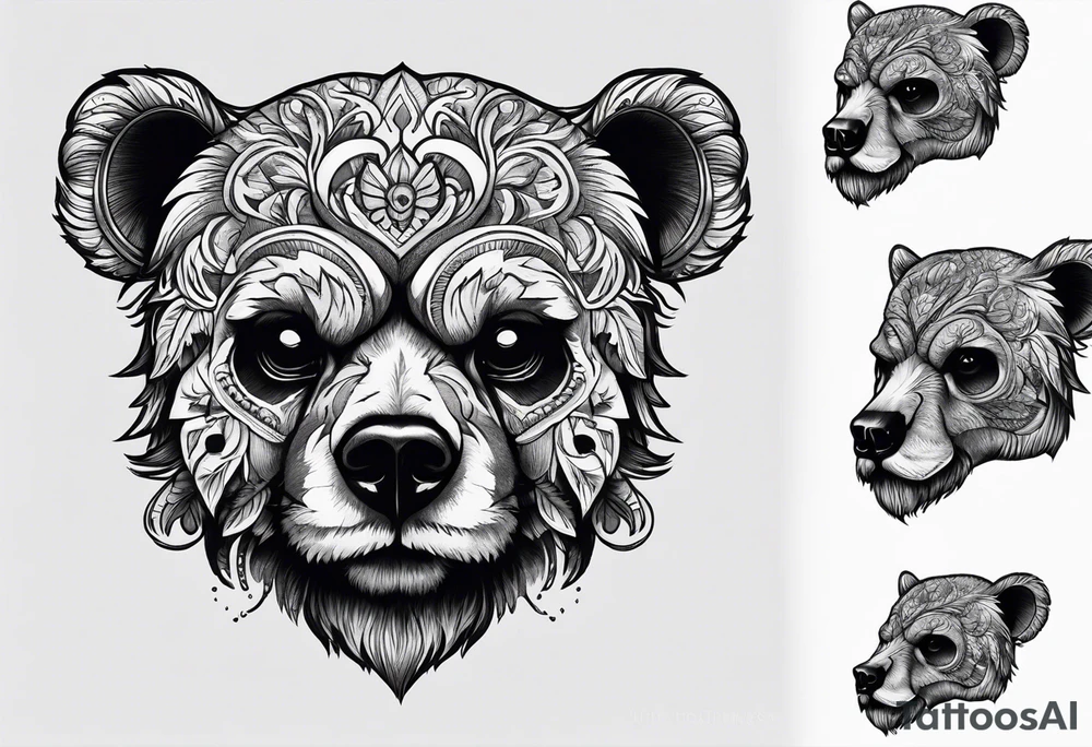 Got his skull bears head tattoo idea