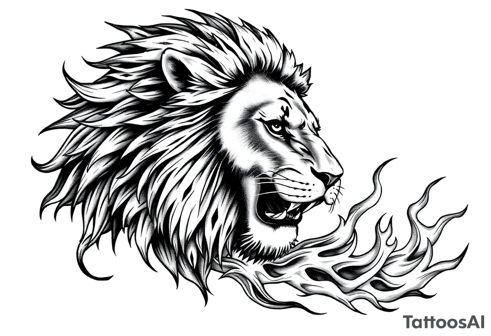 Lion in flame tattoo idea