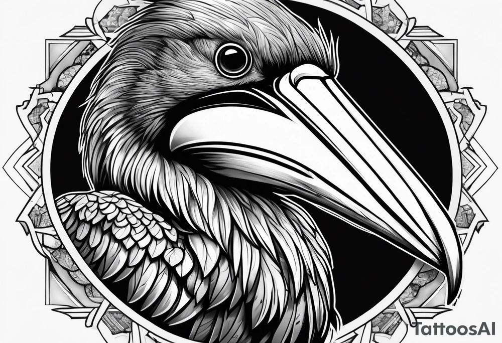 angry pelican wearing goggles tattoo idea