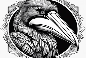 angry pelican wearing goggles tattoo idea