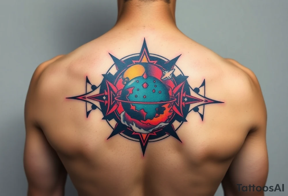 round tattoos with space theme tattoo idea
