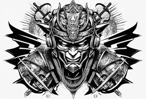 Angry Male Modern robot ninja with demon mask with swords in hands tattoo idea