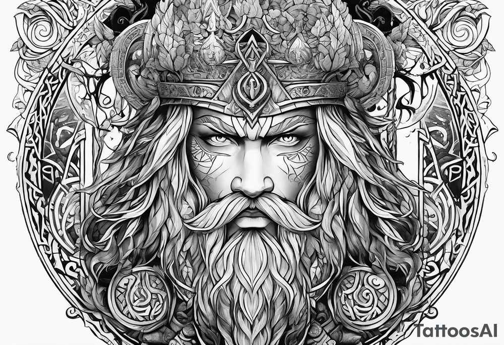 gods of Scandinavian mythology and runes tattoo idea