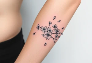 delicate cherry blossoms swirling in spring breeze with petals tattoo idea