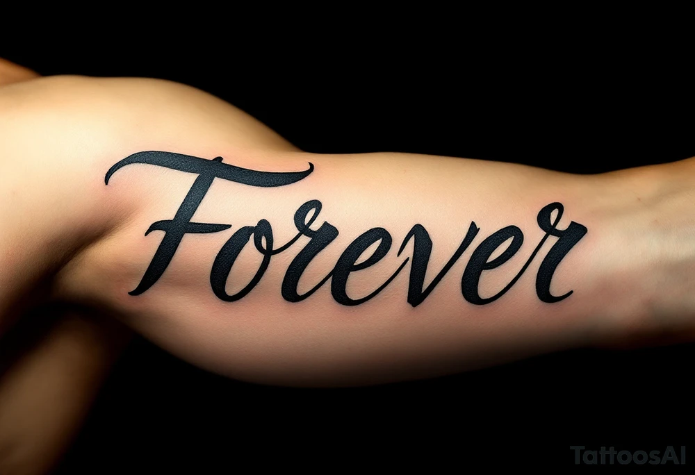"Forever" in handwritten script on parchment-style beige skin, like an old love letter. tattoo idea