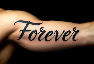 "Forever" in handwritten script on parchment-style beige skin, like an old love letter. tattoo idea