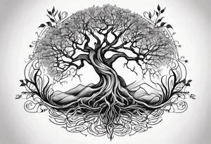 tree with long roots and branches tattoo idea