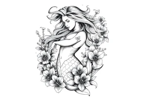 ethereal mermaid with flowing hair among coral and sea flowers tattoo idea