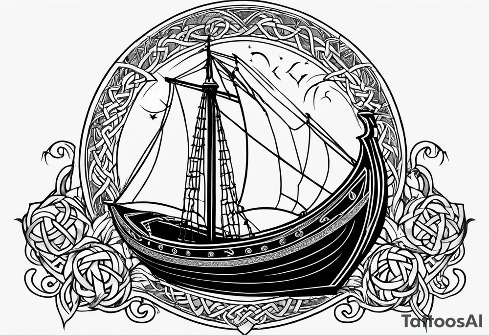 Viking longship, celtic rune compass, Yggdrasil tattoo idea