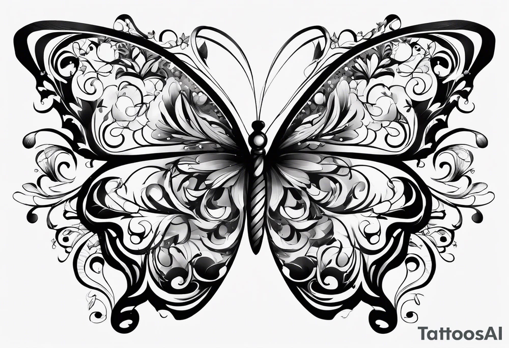 word N and S with butterfly tattoo idea