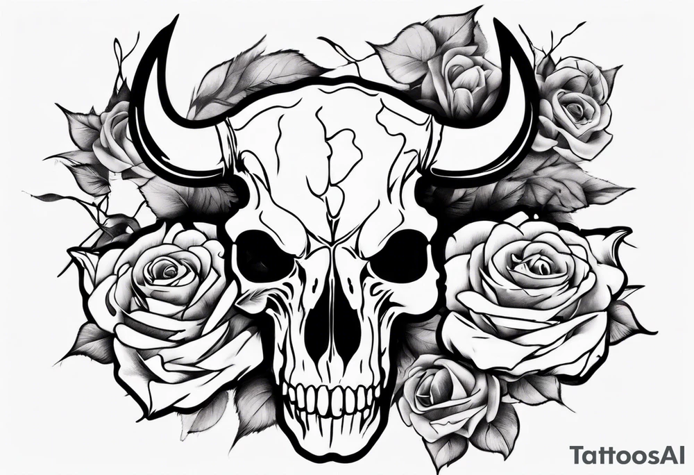 bulls skull with roses tattoo idea