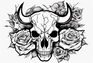 bulls skull with roses tattoo idea