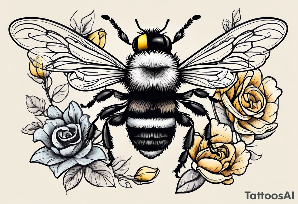 Harlow written in cursive and then a bumblebee flying off the end of the w at the end of the name tattoo idea