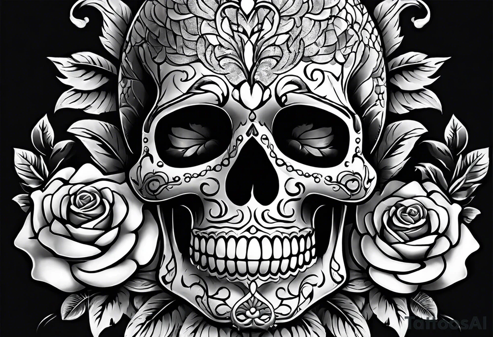 Sugar skull with a rose and a snake tattoo idea