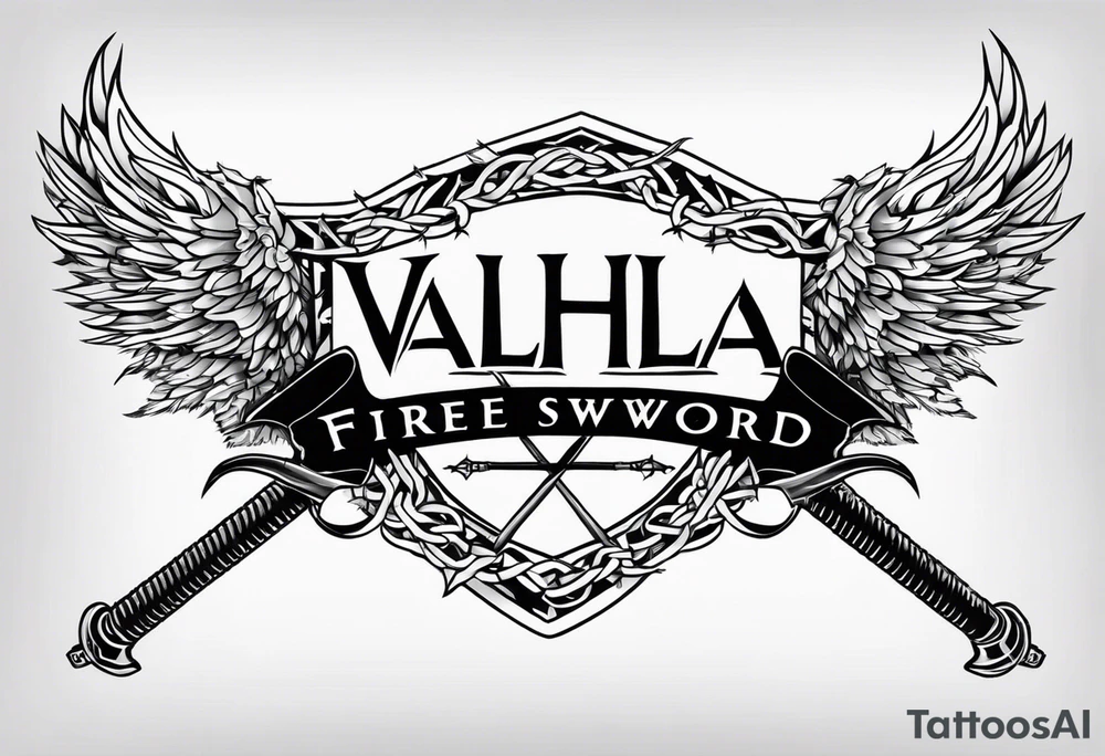 Valhalla fire sword shield barbed wire tattoo idea