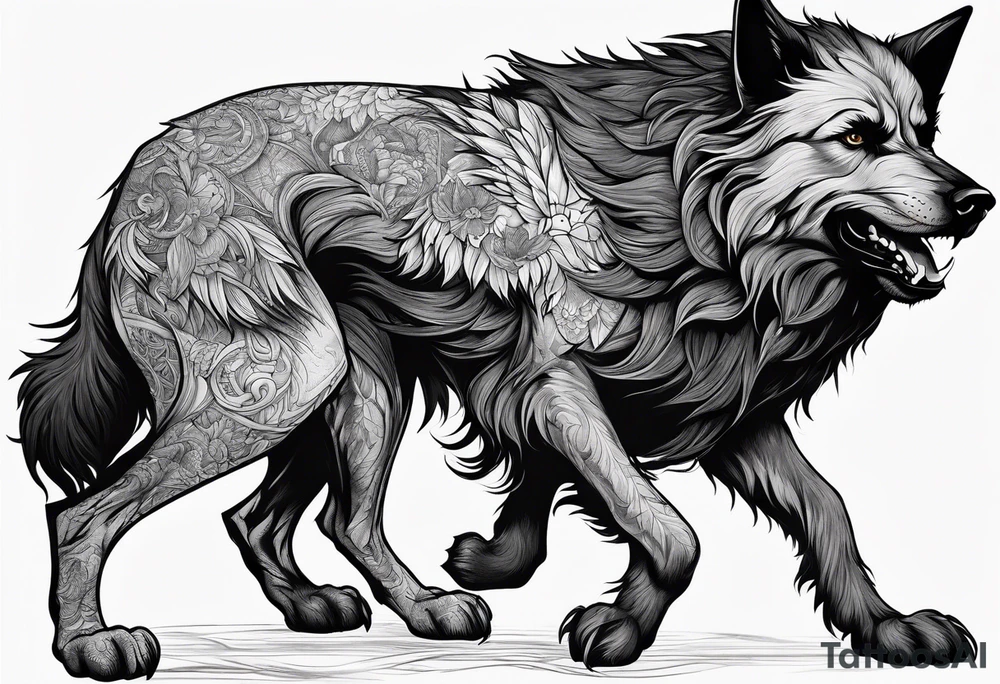 Harry Potter Werewolf and black dog standing side by side tattoo idea