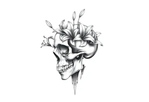 Lillies coming out of back of humanoid skull tattoo idea