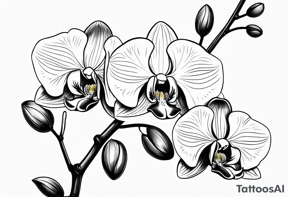 vertical minimal design with 
orchids tattoo idea
