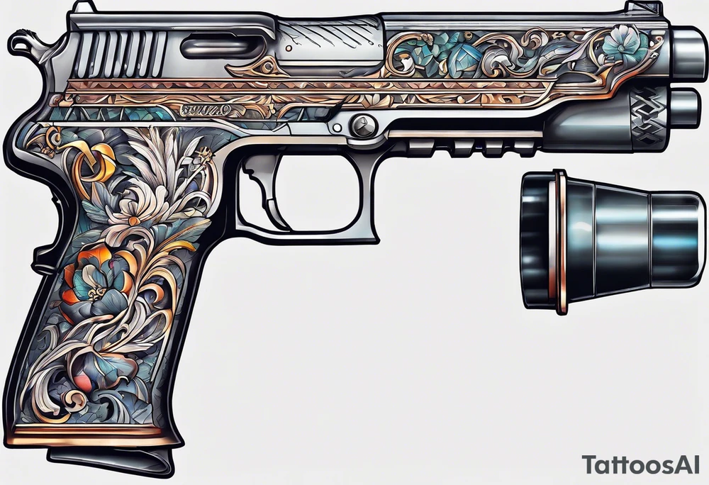 The letters AR with a pistol on each side tattoo idea
