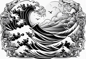 god, stormy sea, full length tattoo idea