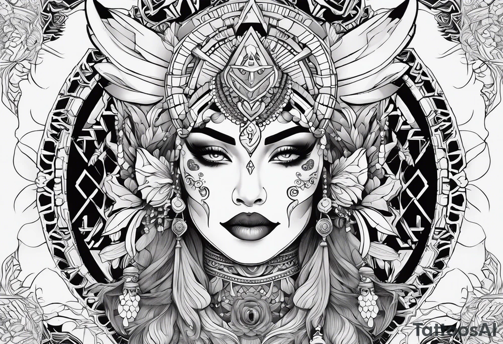 kali ma, alien goddess, valkrye, pirate, divine feminine, zenza resonance, pachamama, lotus azul, blank panther, eagle, skull, 5D, nueva gaya, dna 12 tattoo idea