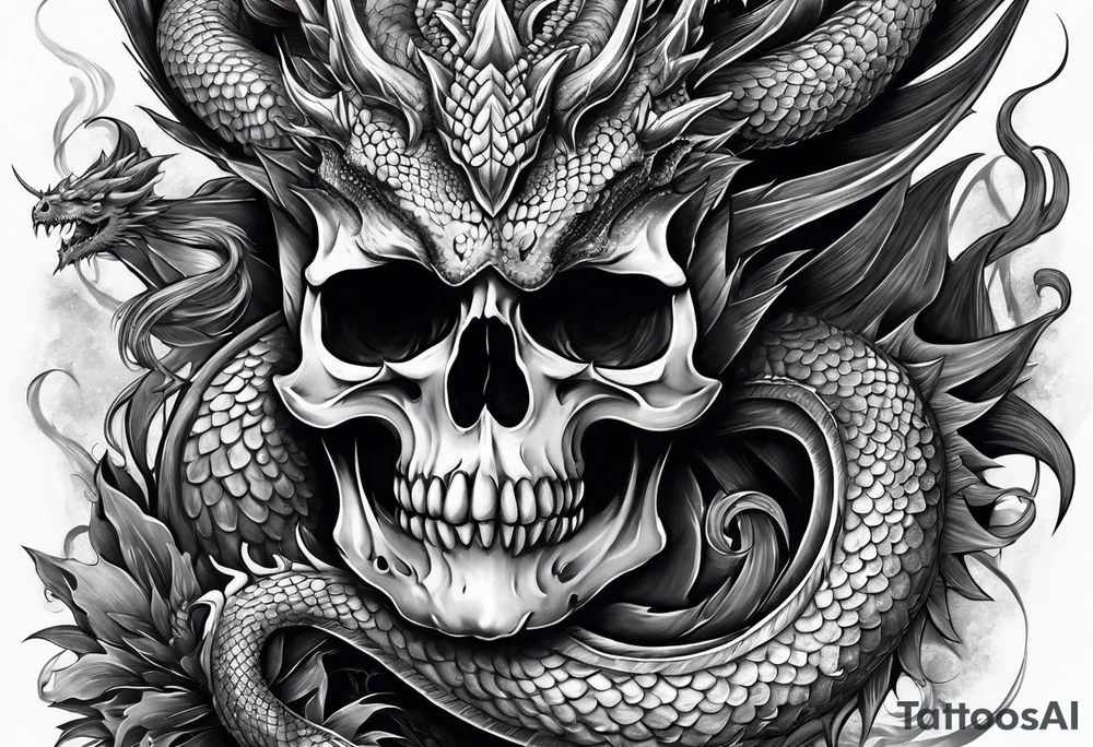 Dark skull and dragon tattoo idea