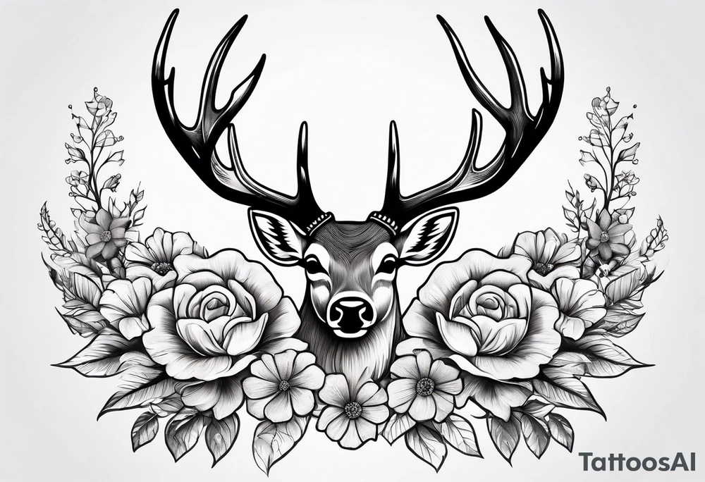 deer antler with flower tattoo idea