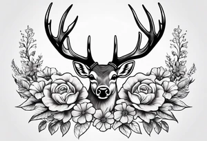 deer antler with flower tattoo idea