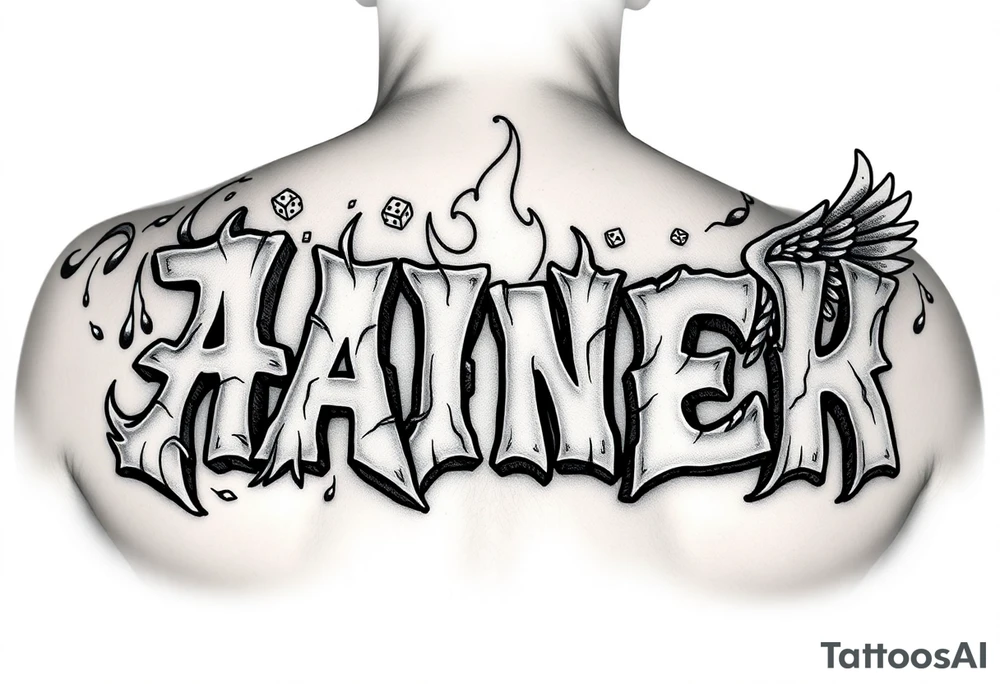 Graffiti in 3d stone style make the letters look carved in stone flame and smoke effect add dice , money, cards, skulls or angel wings tattoo idea