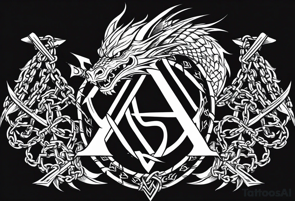 Valhalla sword shield axe barbed wire chains valknut fire dragon tattoo idea Valhalla sword shield axe barbed wire chains valknut fire dragon tattoo idea