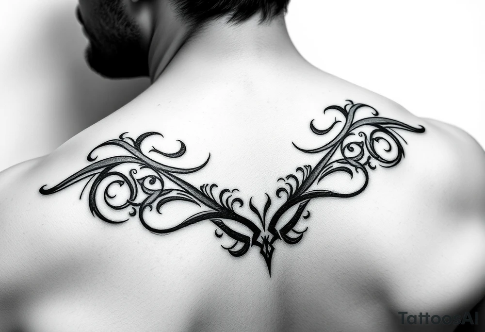 tribal open letter scroll tattoo idea