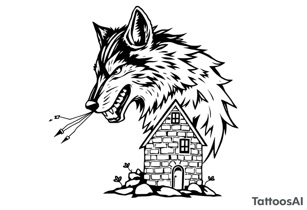 Big bad wolf  blowing a brick house down tattoo idea
