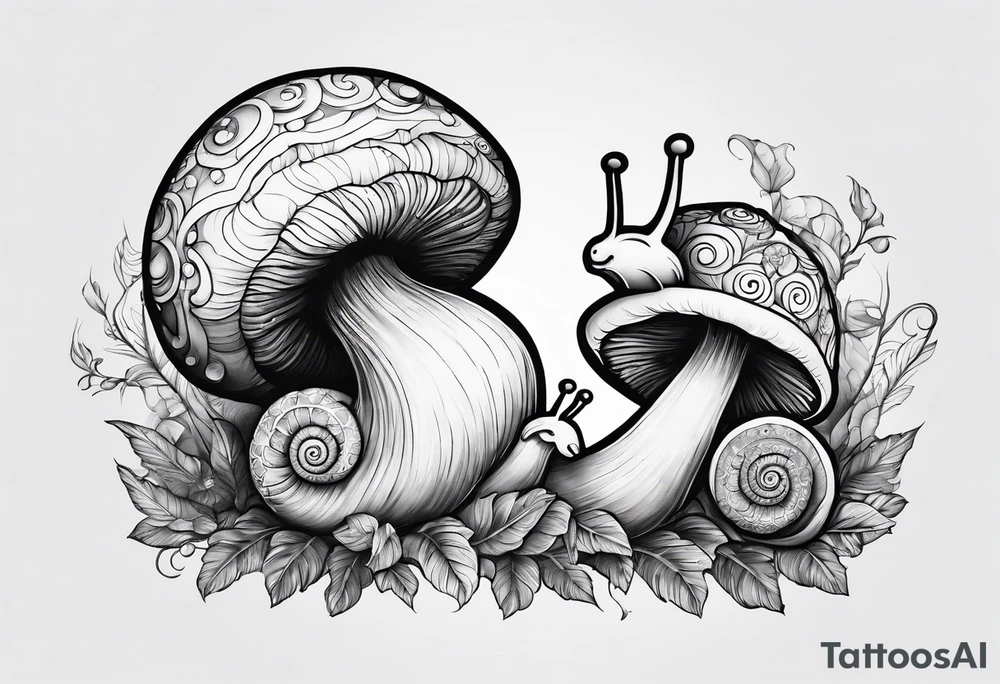 two opposite snails on mushrooms tattoo idea